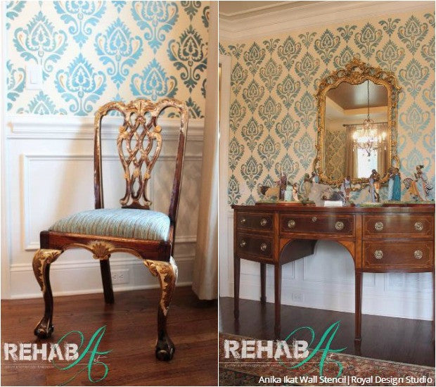 Anika Ikat Damask Wall Stencil