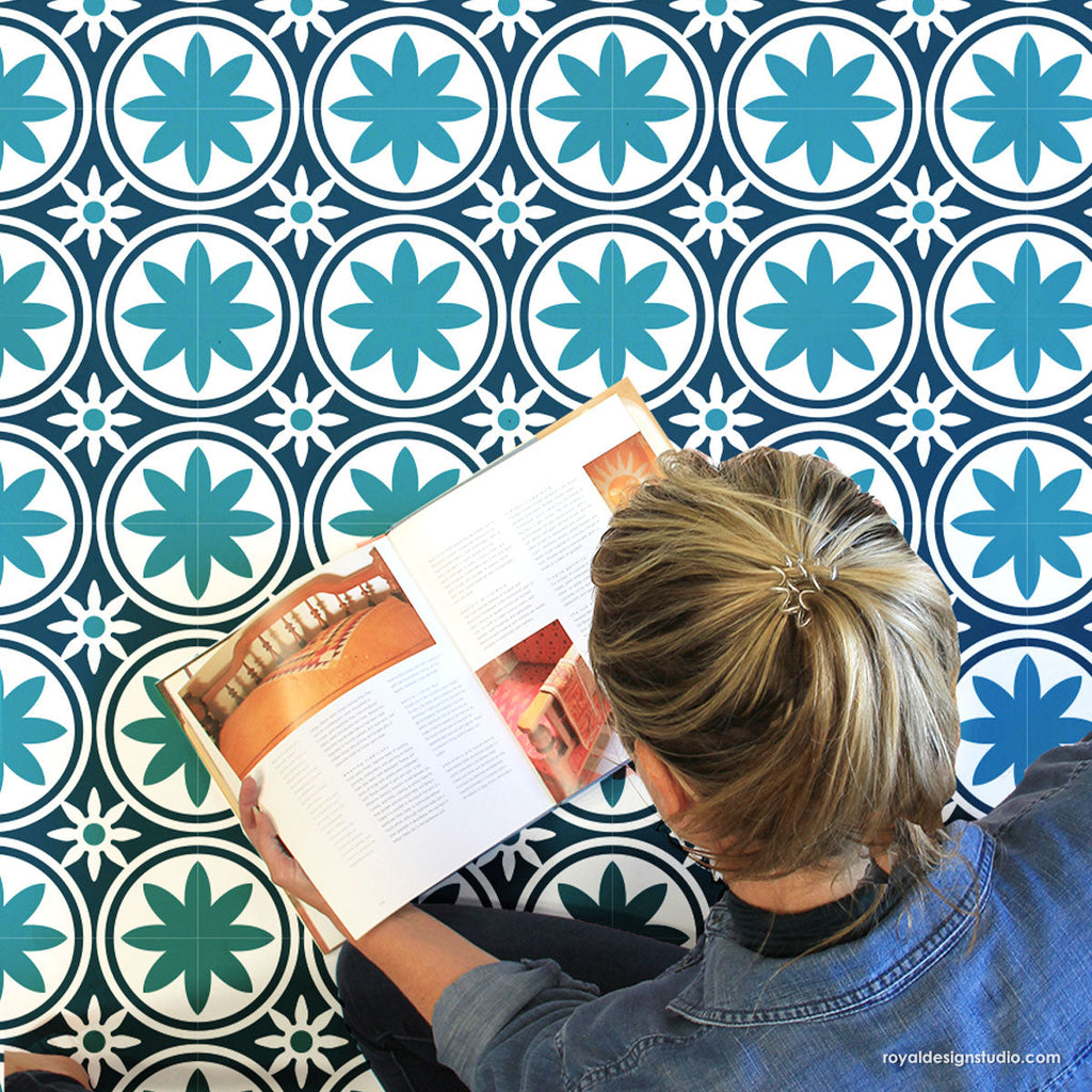 Maison Floral Tile Stencil
