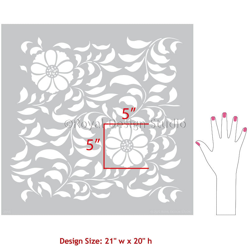 Folk Flower Allover Wall Stencil