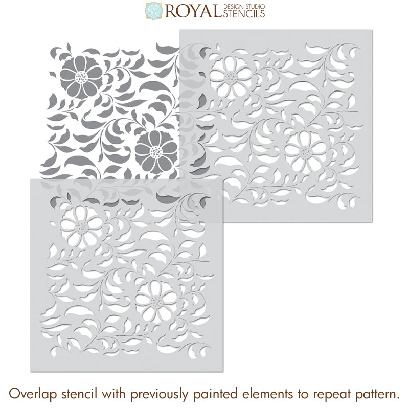 Folk Flower Allover Wall Stencil