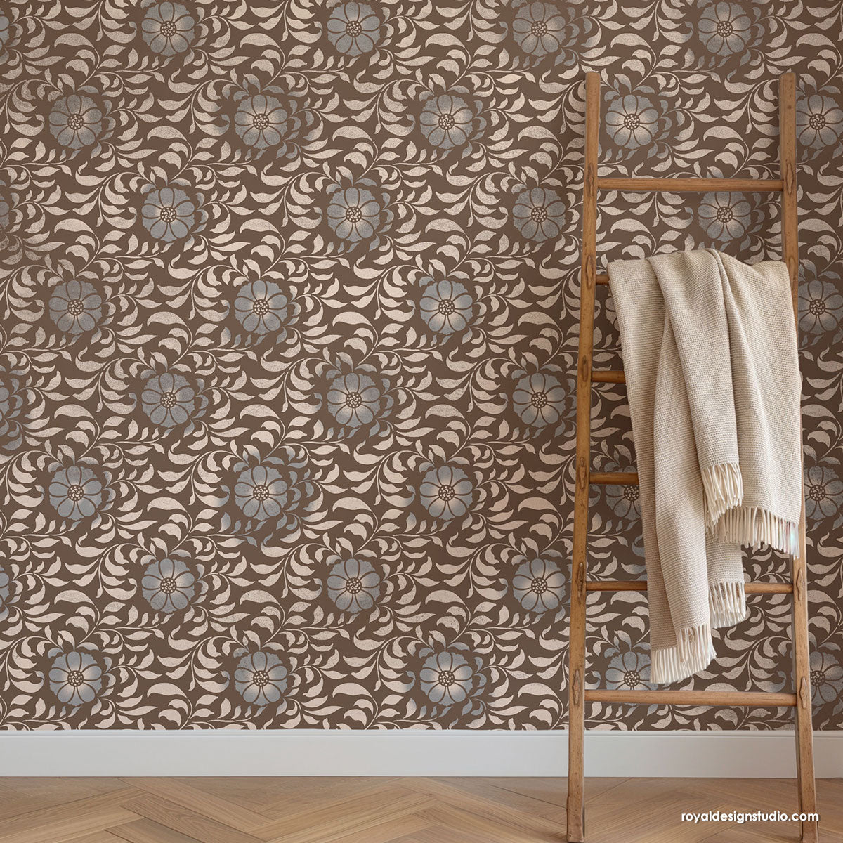 Folk Flower Allover Wall Stencil