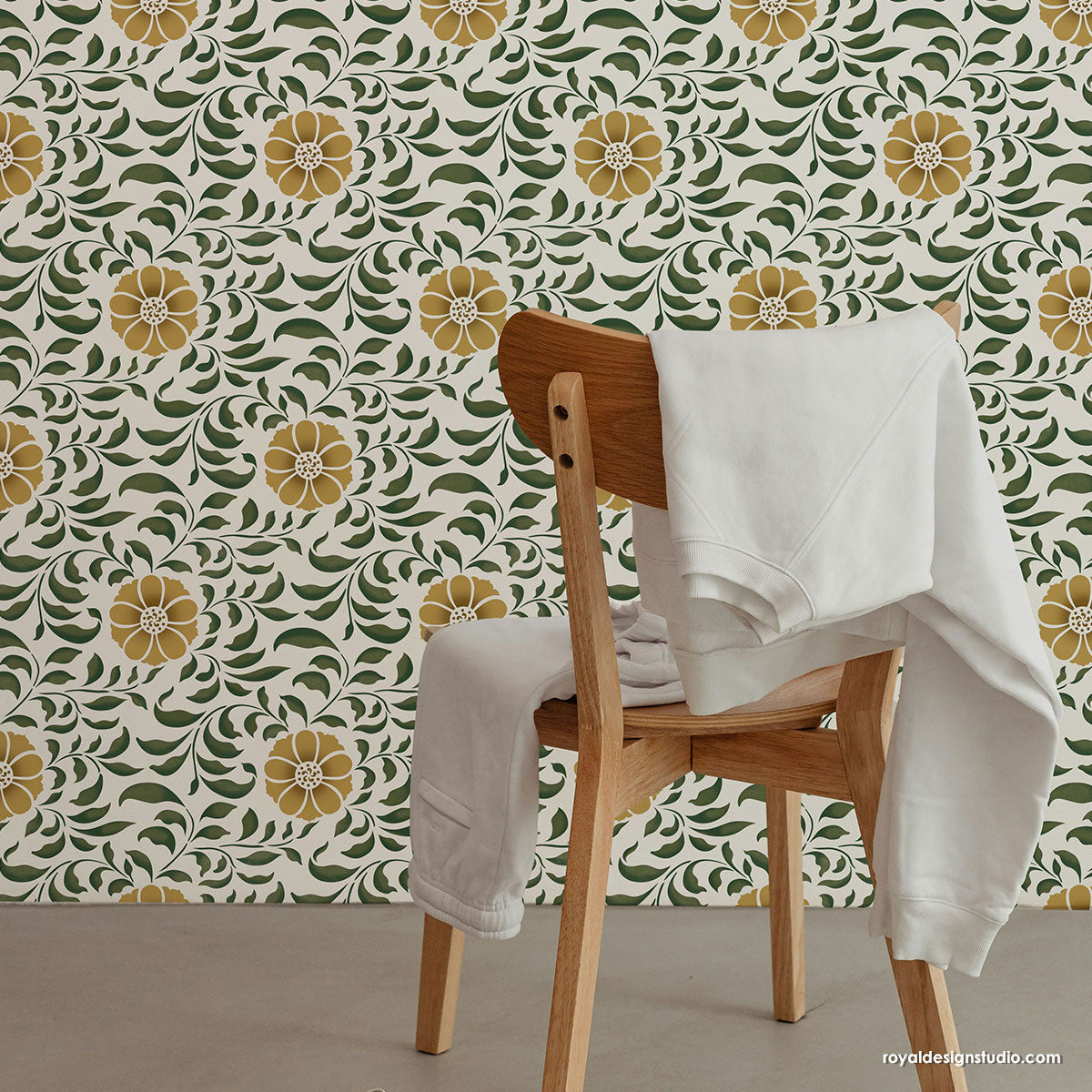 Folk Flower Allover Wall Stencil