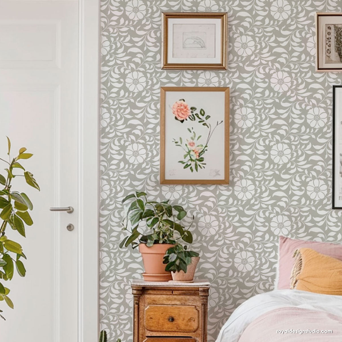 Folk Flower Allover Wall Stencil