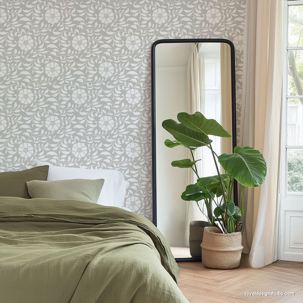 Folk Flower Allover Wall Stencil