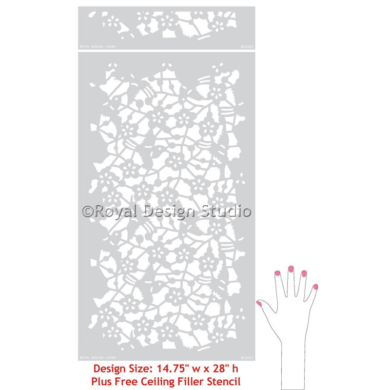 Japanese Birds Allover Wall Stencil