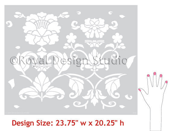 Butterfly & Peony Allover Wall Stencil