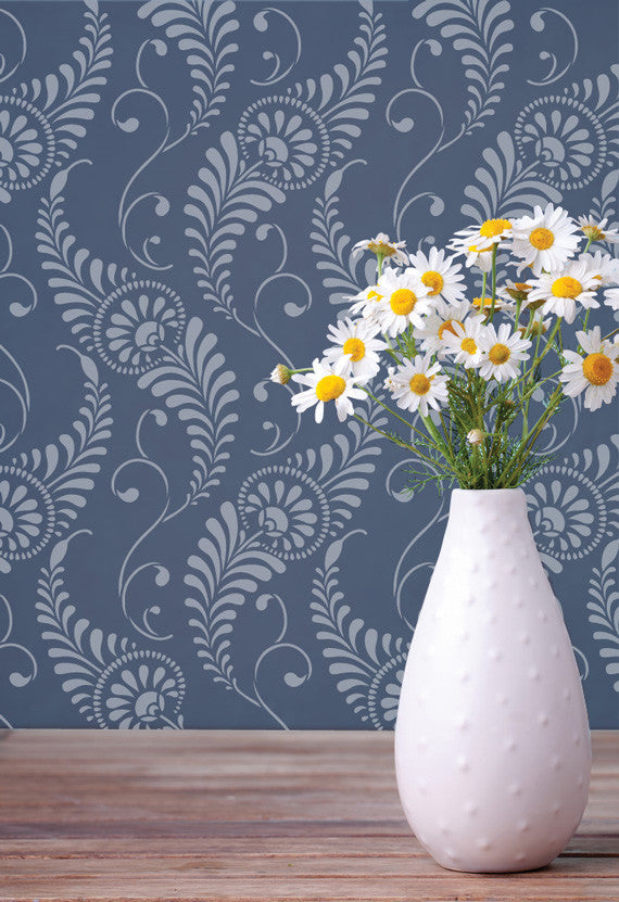 Feathered Damask Wall Stencil