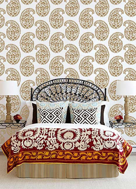 Printed Indian Paisley Damask Wall Stencils