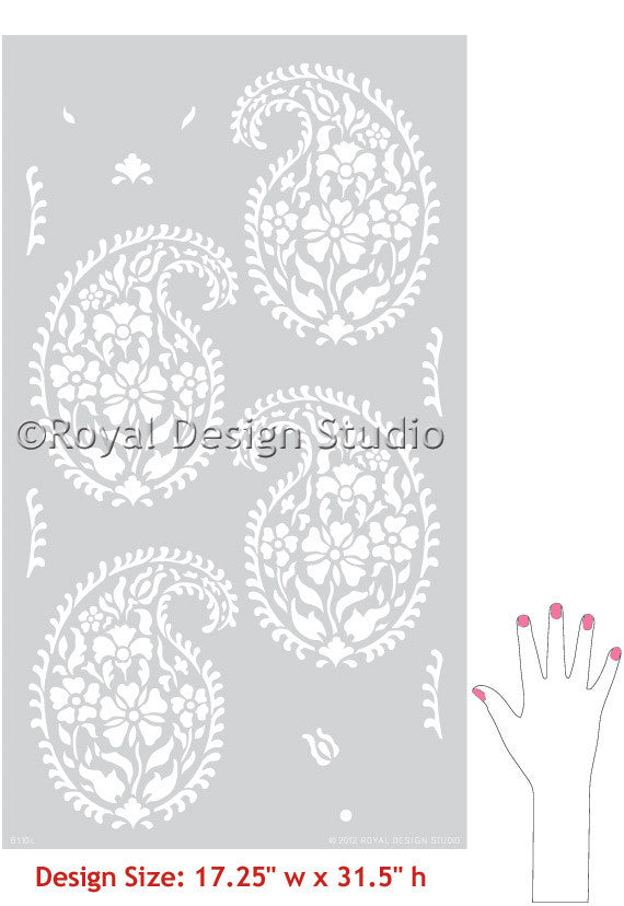 Printed Indian Paisley Damask Wall Stencils