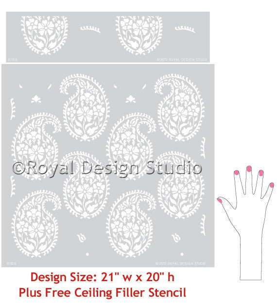 Printed Indian Paisley Damask Wall Stencils