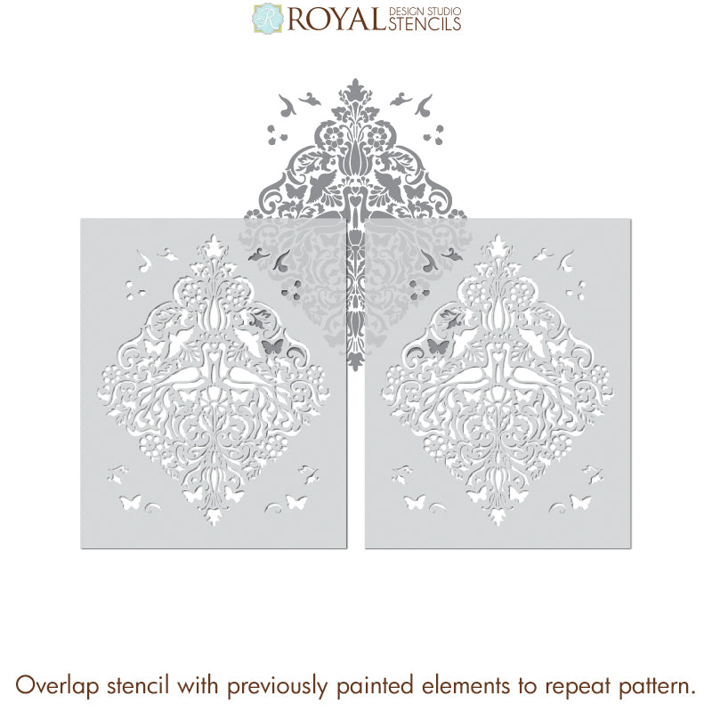 Love Birds Lace Damask Stencil