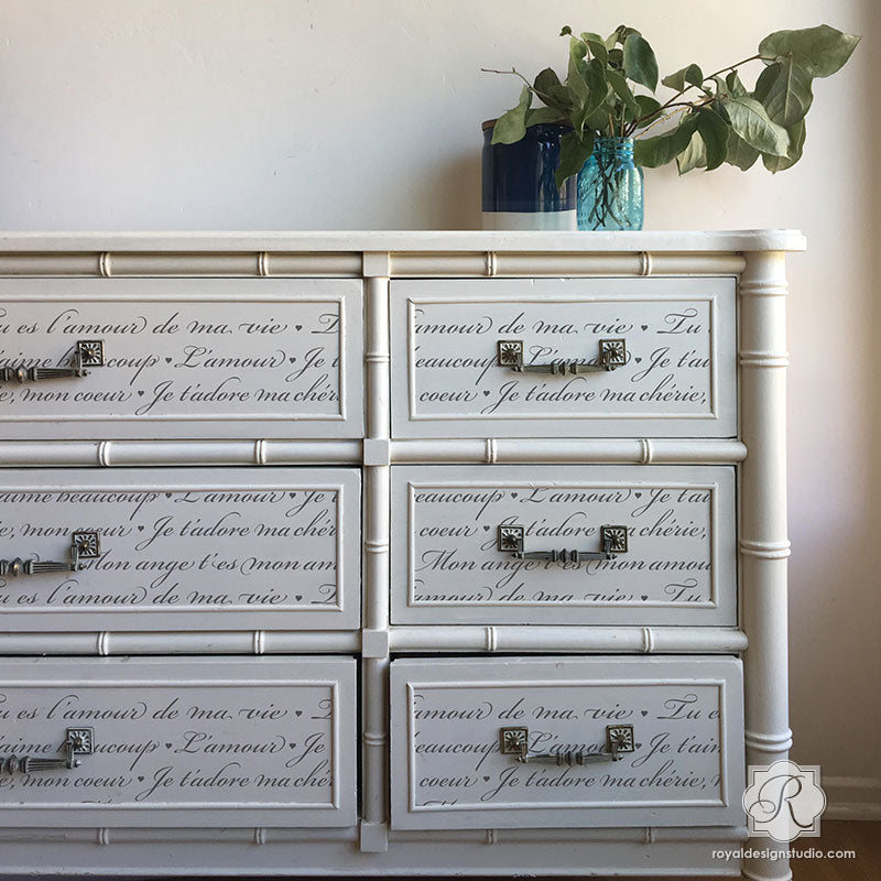 French Love Letters Furniture Stencil