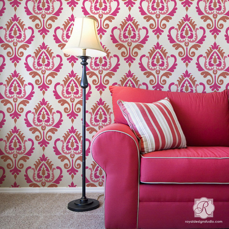 Anika Ikat Damask Wall Stencil