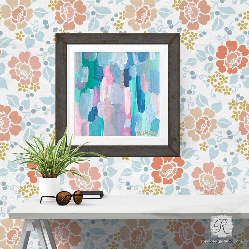 Spring Rose Blossoms Wall Stencil