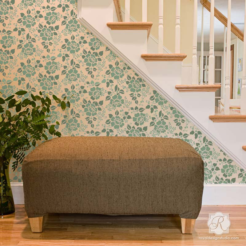 Spring Rose Blossoms Wall Stencil