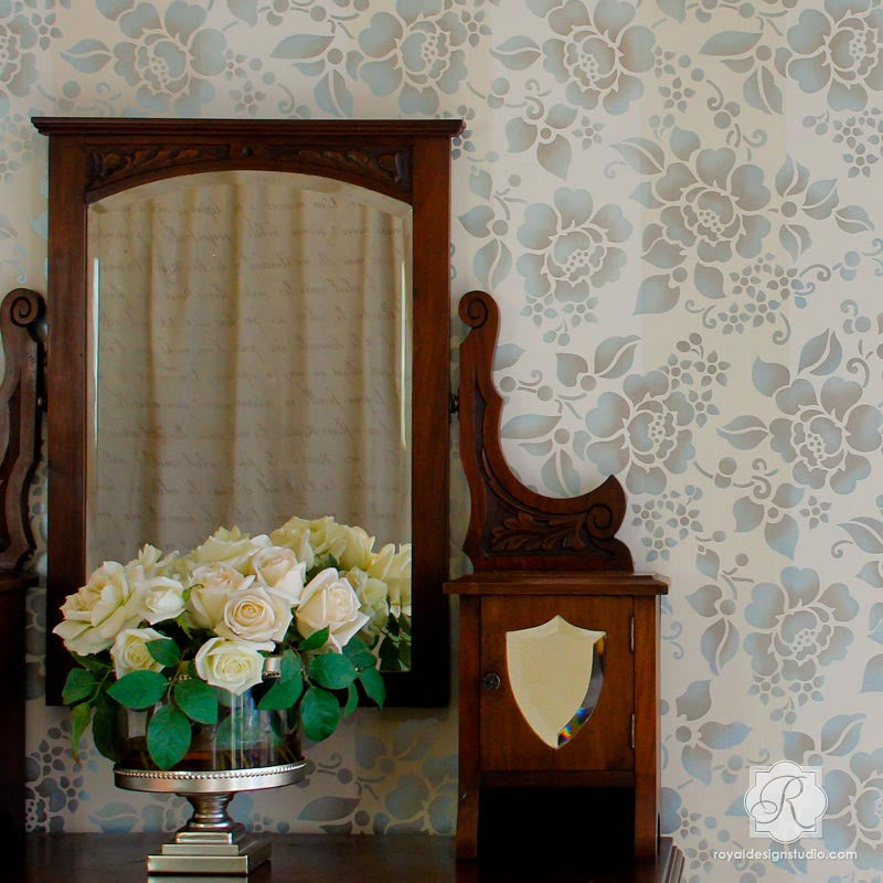 Spring Rose Blossoms Wall Stencil