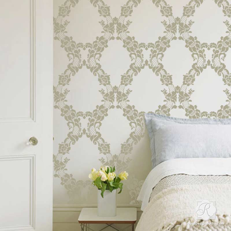 Floral Cascade Damask Wall Stencil