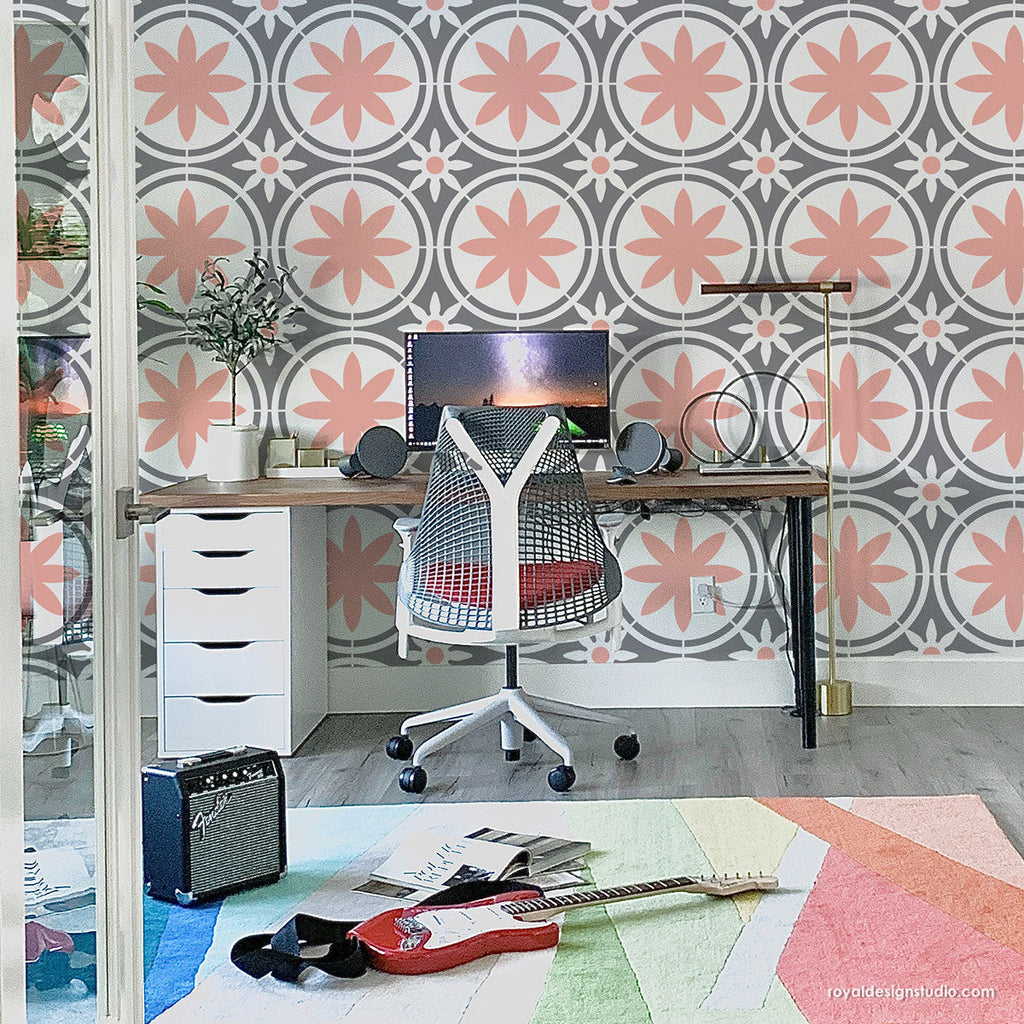 Upscaled Maison Floral Allover Tile Stencil