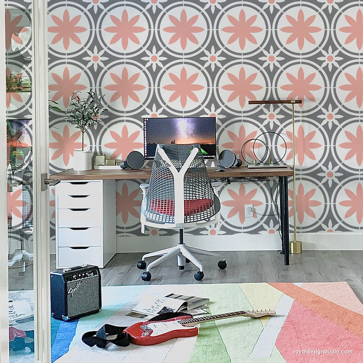 Upscaled Maison Floral Allover Tile Stencil