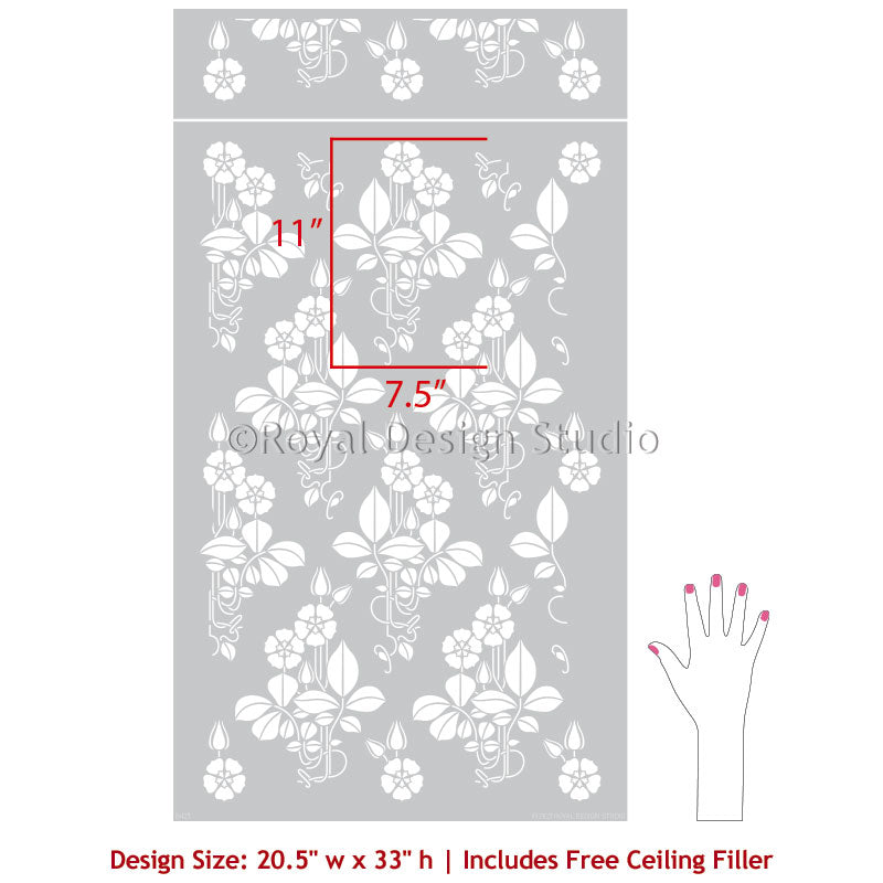 English Cottage Flower Wall Stencil