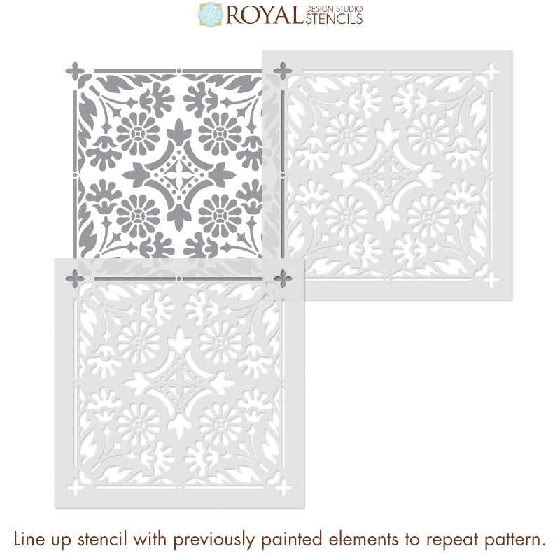 Country Floral Tile Stencil