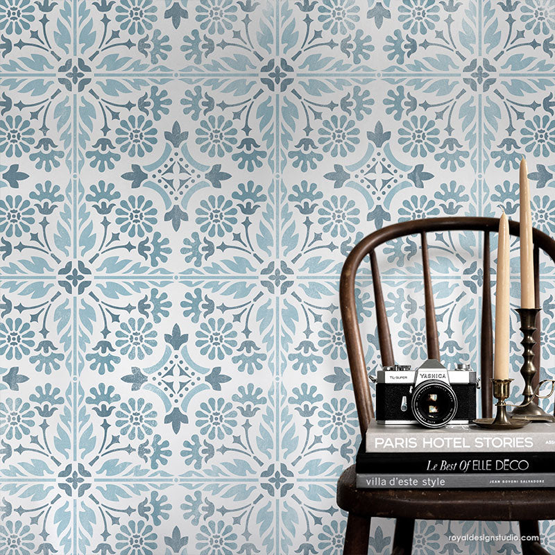 Country Floral Tile Stencil