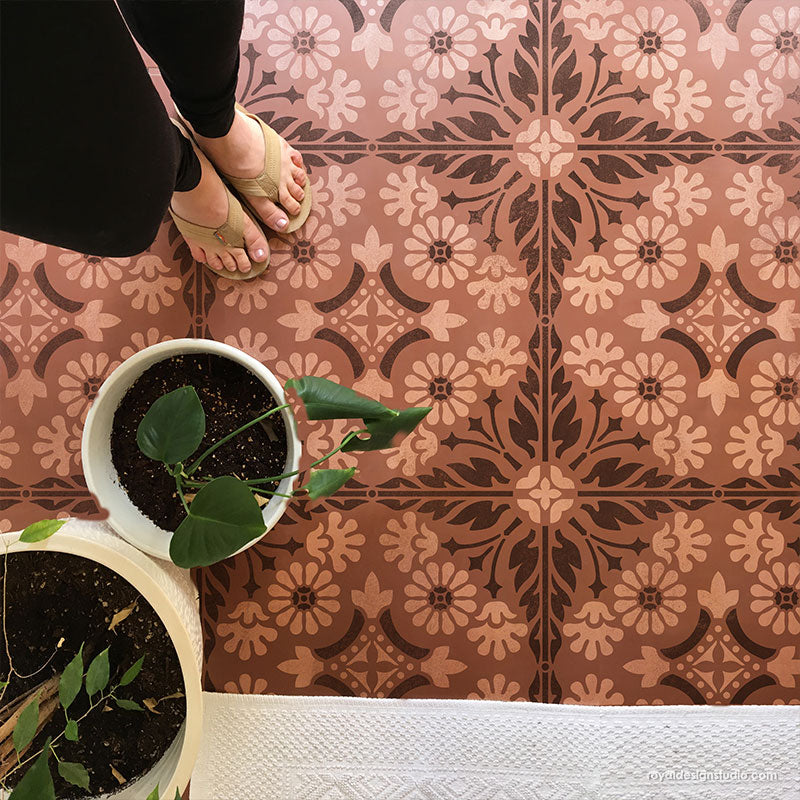 Country Floral Tile Stencil