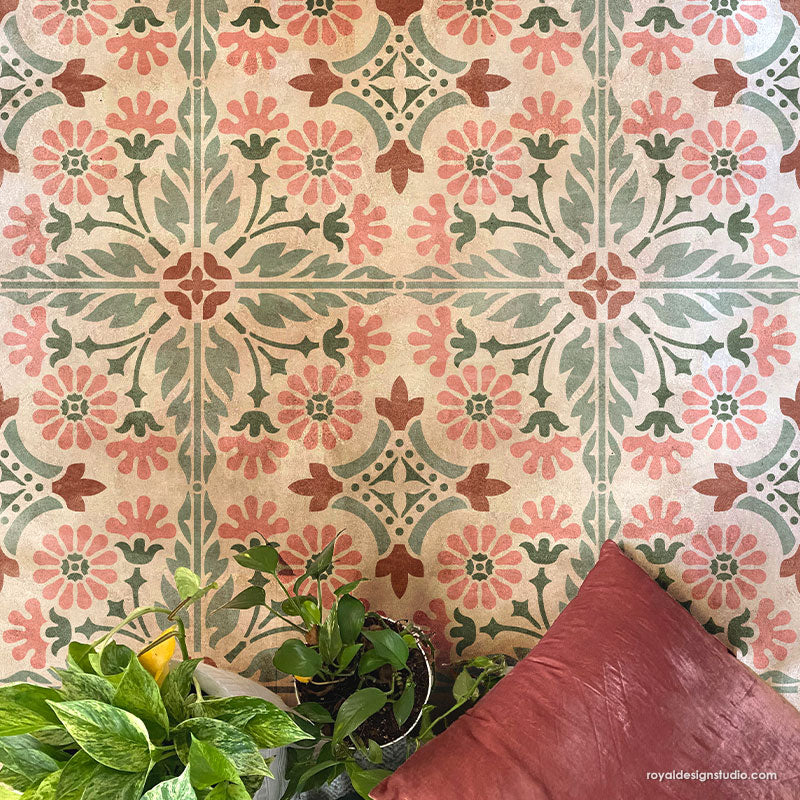 Country Floral Tile Stencil