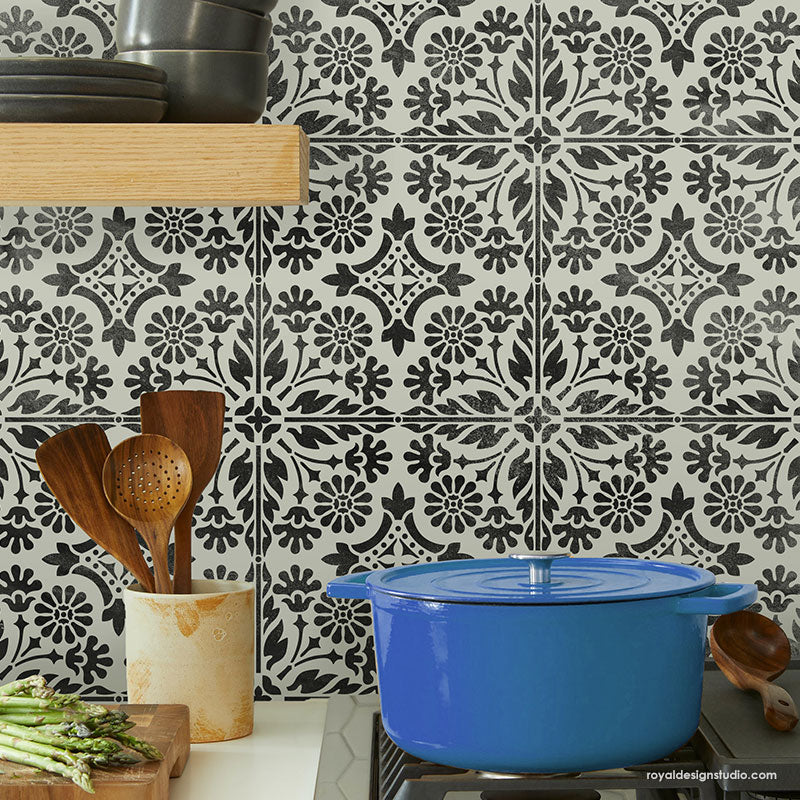 Country Floral Tile Stencil