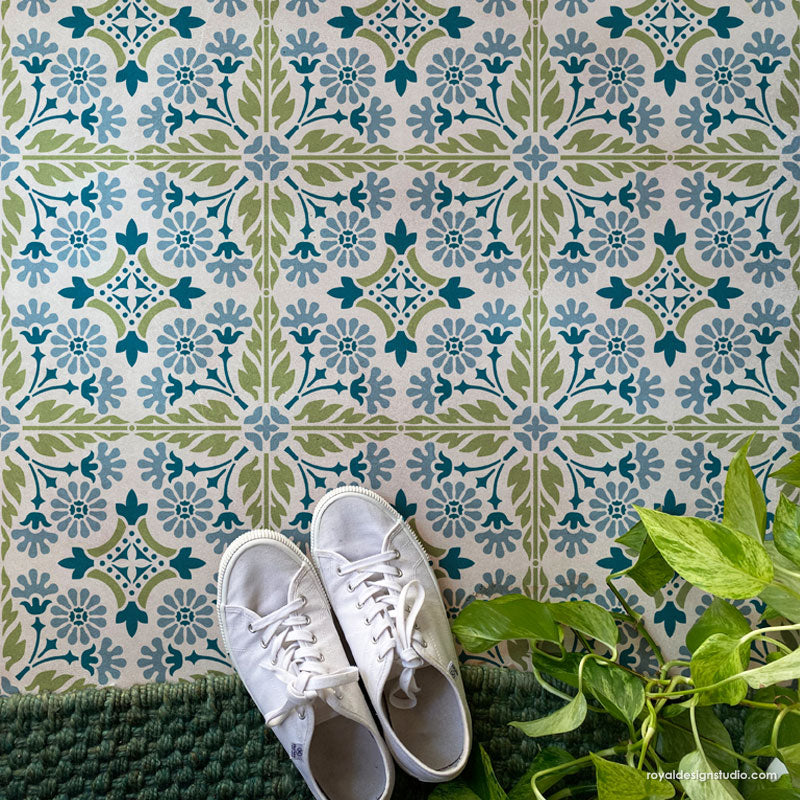 Country Floral Tile Stencil