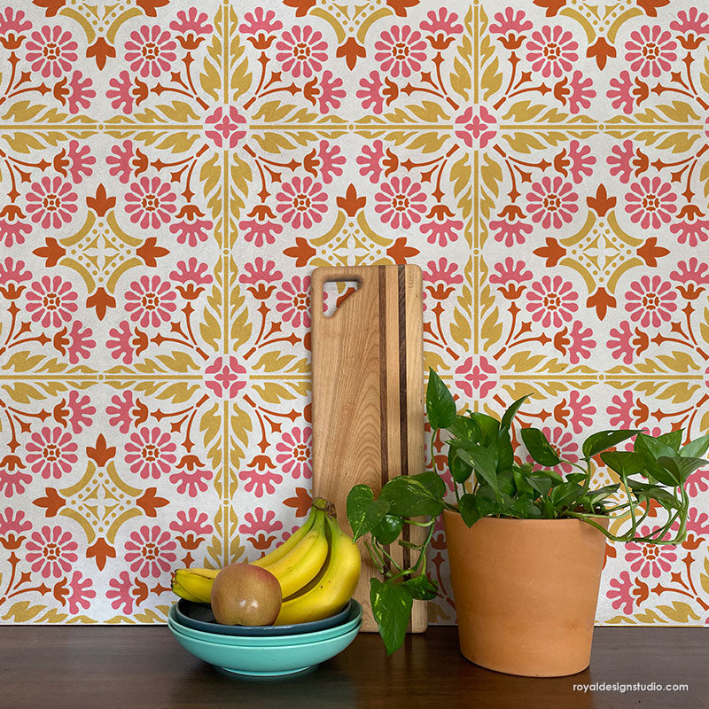 Country Floral Tile Stencil