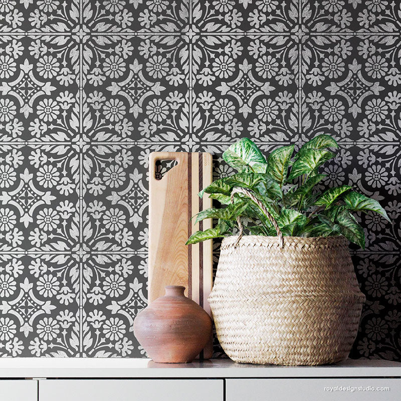 Country Floral Tile Stencil