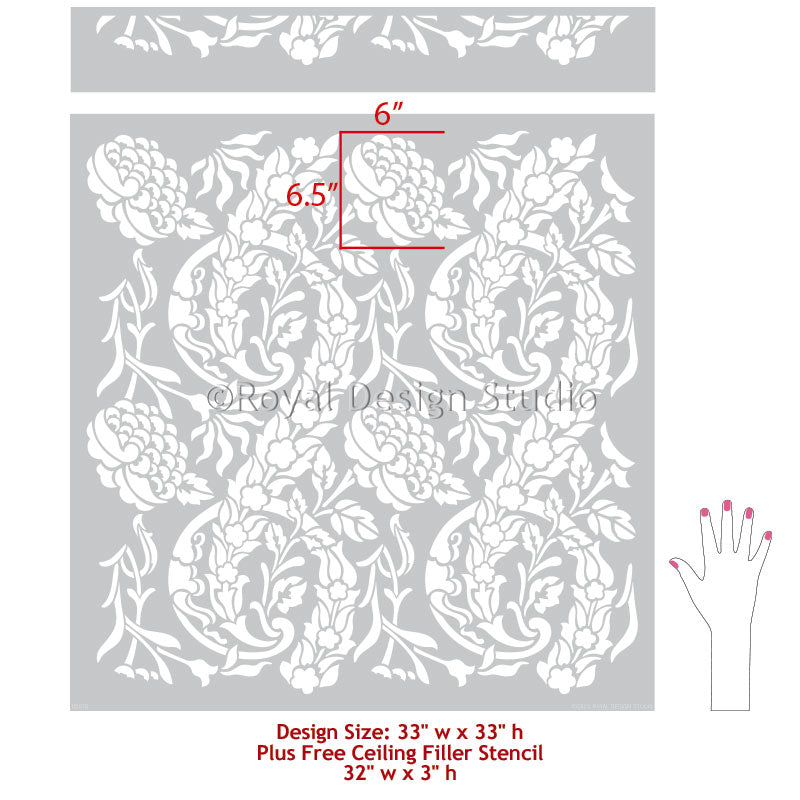 Upscaled Saxony Damask Wall Stencil