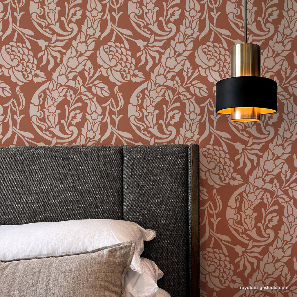 Upscaled Saxony Damask Wall Stencil