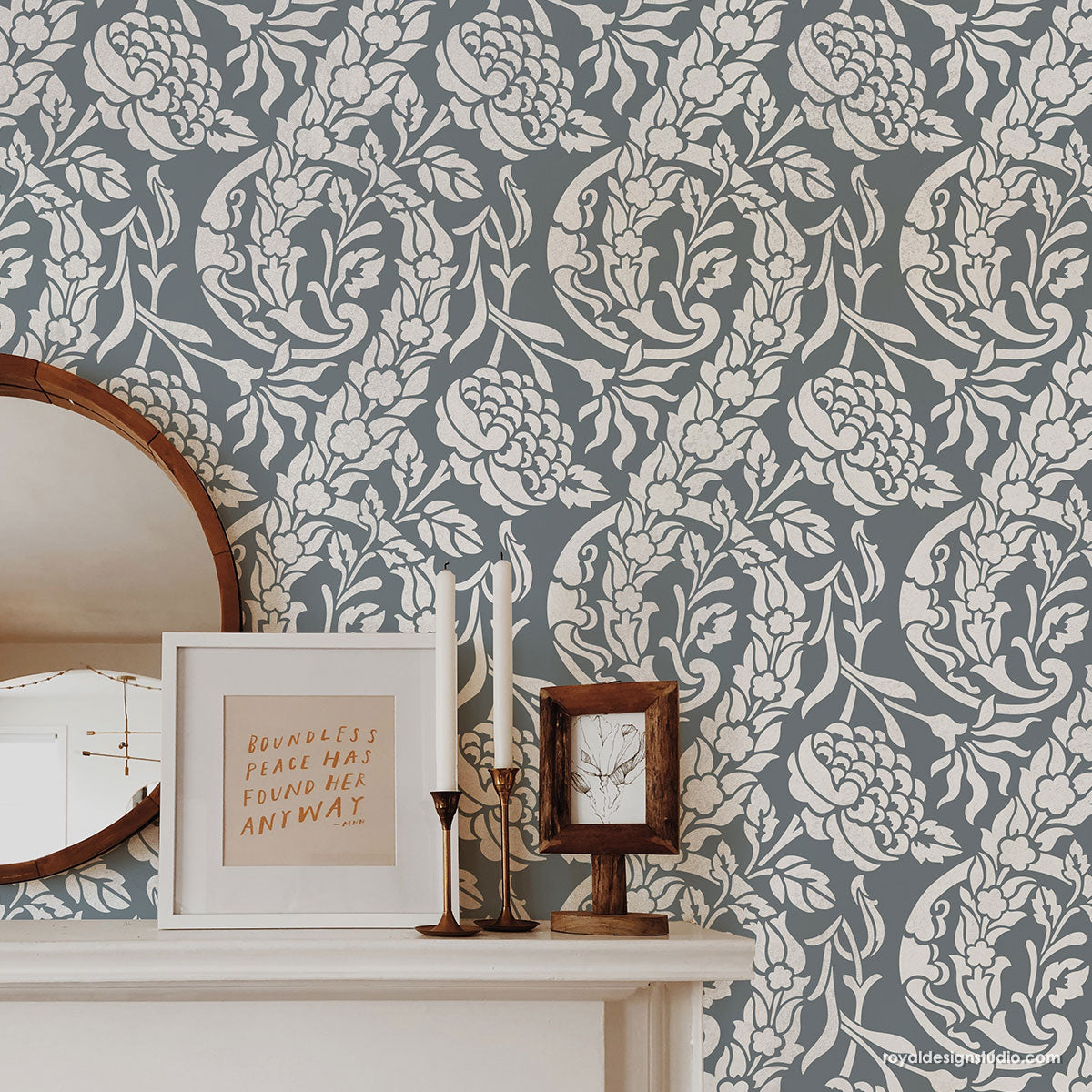 Upscaled Saxony Damask Wall Stencil