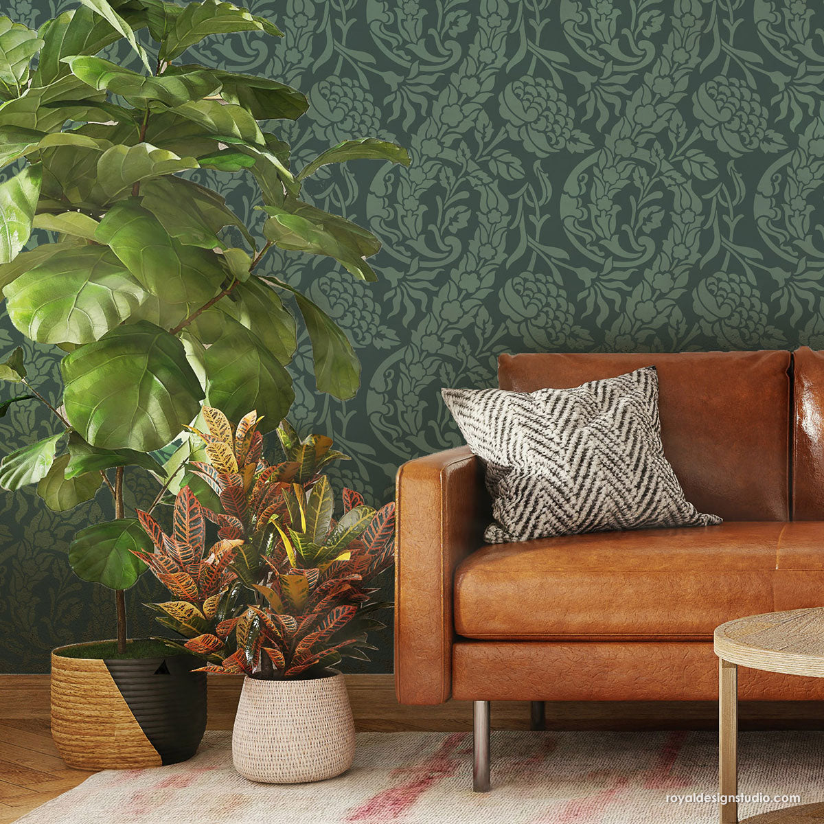 Upscaled Saxony Damask Wall Stencil