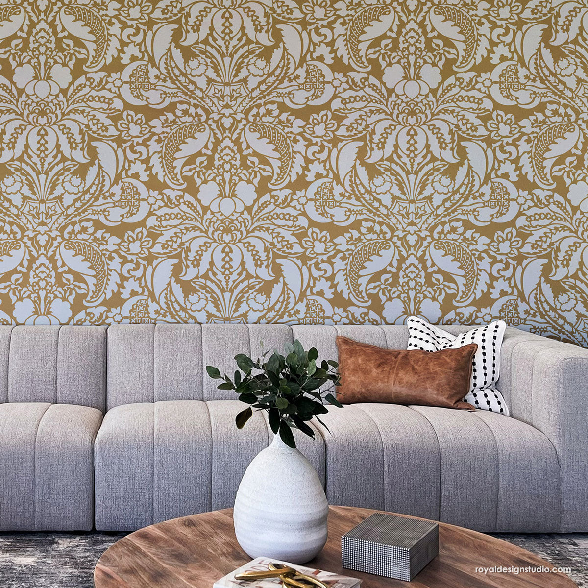 Upscaled Isadora Damask Wall Stencil