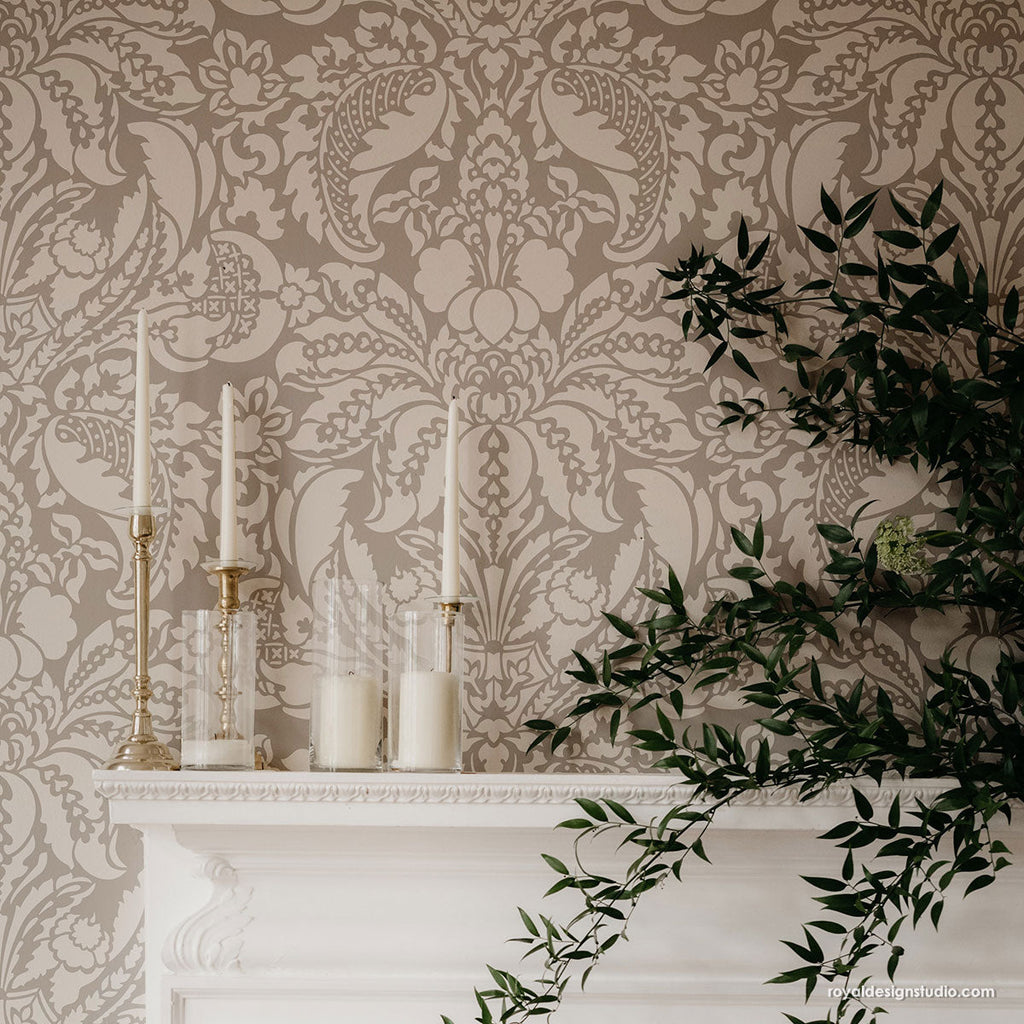 Upscaled Isadora Damask Wall Stencil
