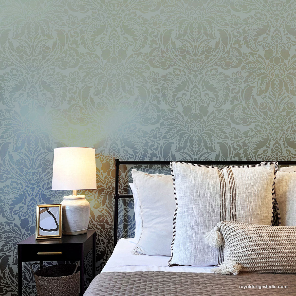 Upscaled Isadora Damask Wall Stencil