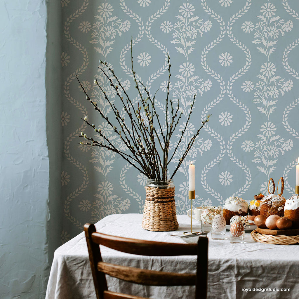 Summer Field Cottage Wall Stencil