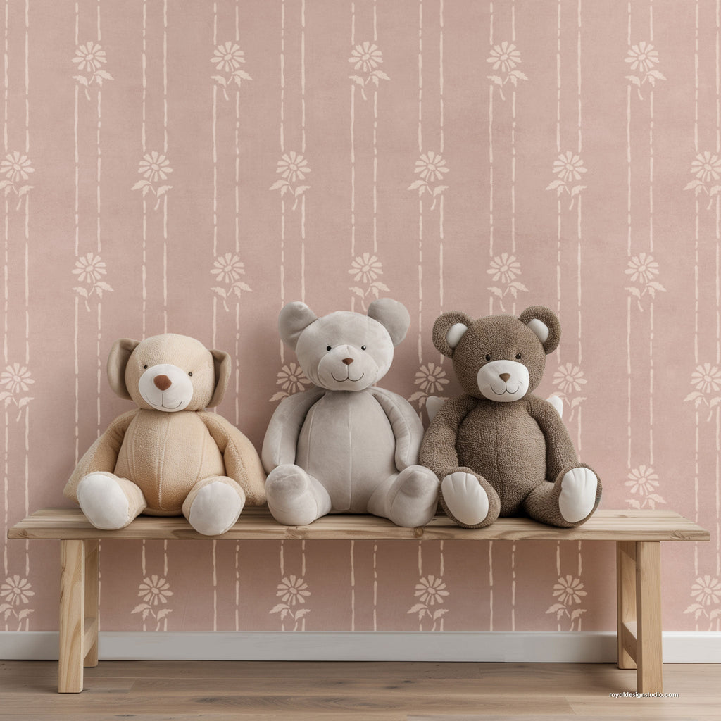 Petite Floral Stripe Wall Stencil