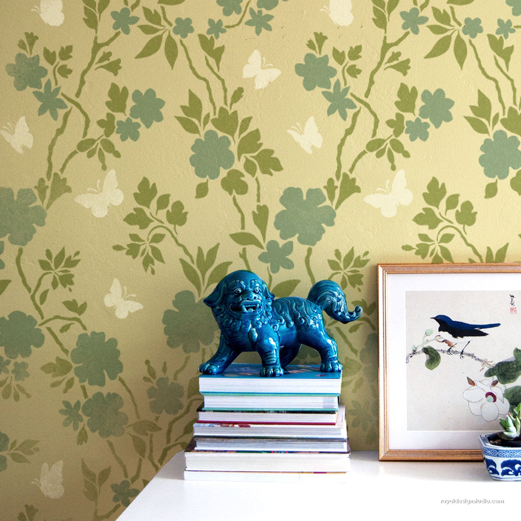 Butterfly Pavilion Chinoiserie Wall Stencil