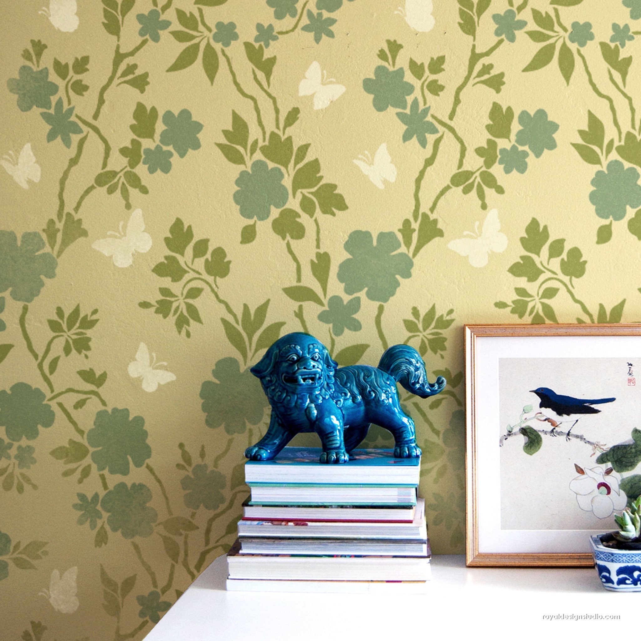 Butterfly Pavilion Chinoiserie Wall Stencil