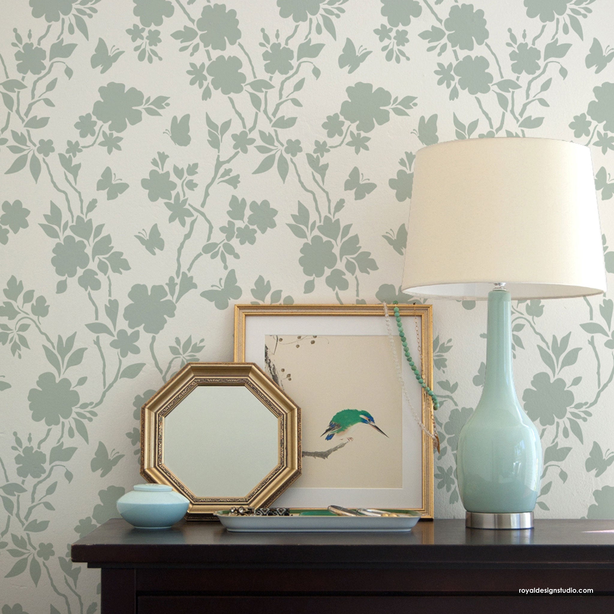 Butterfly Pavilion Chinoiserie Wall Stencil