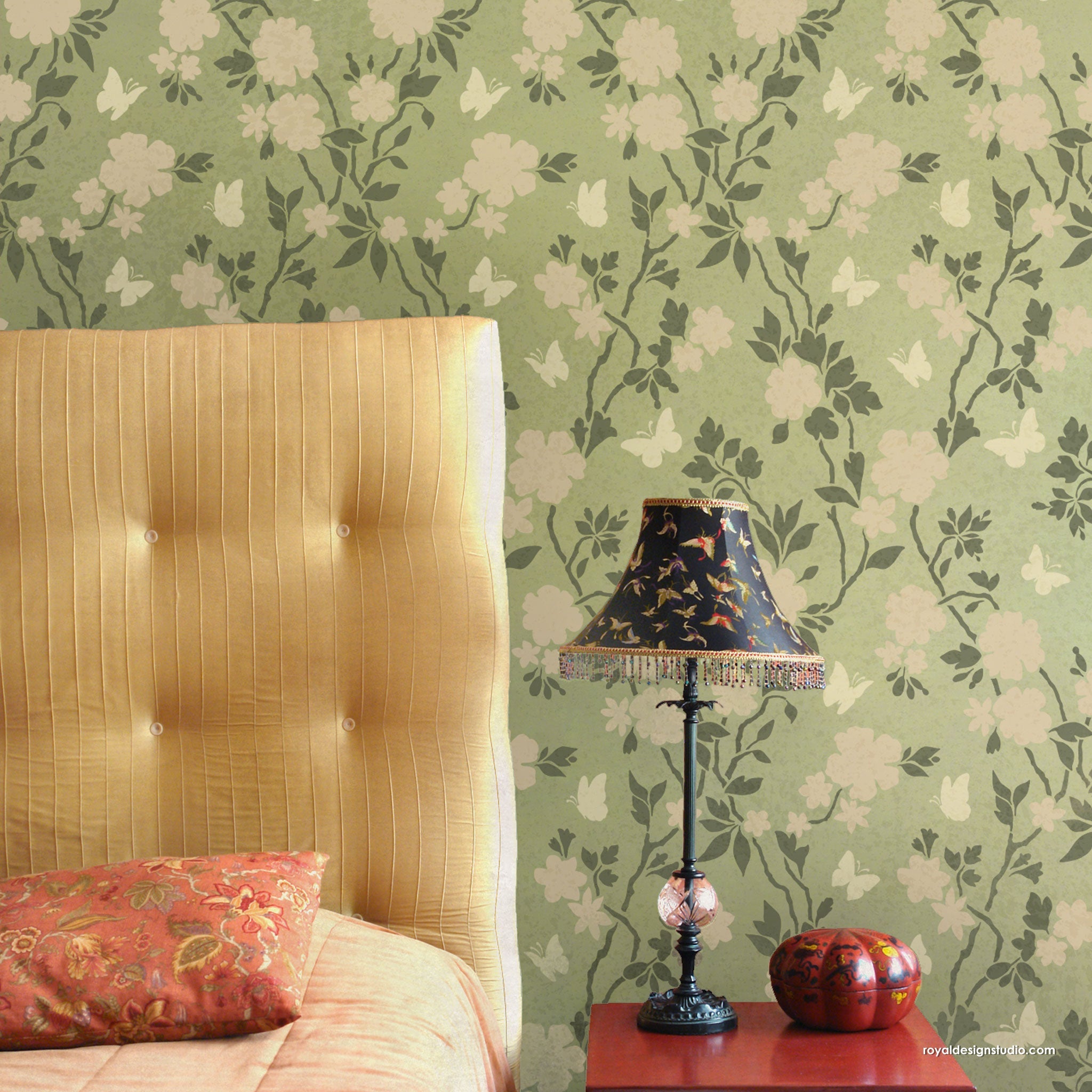 Butterfly Pavilion Chinoiserie Wall Stencil