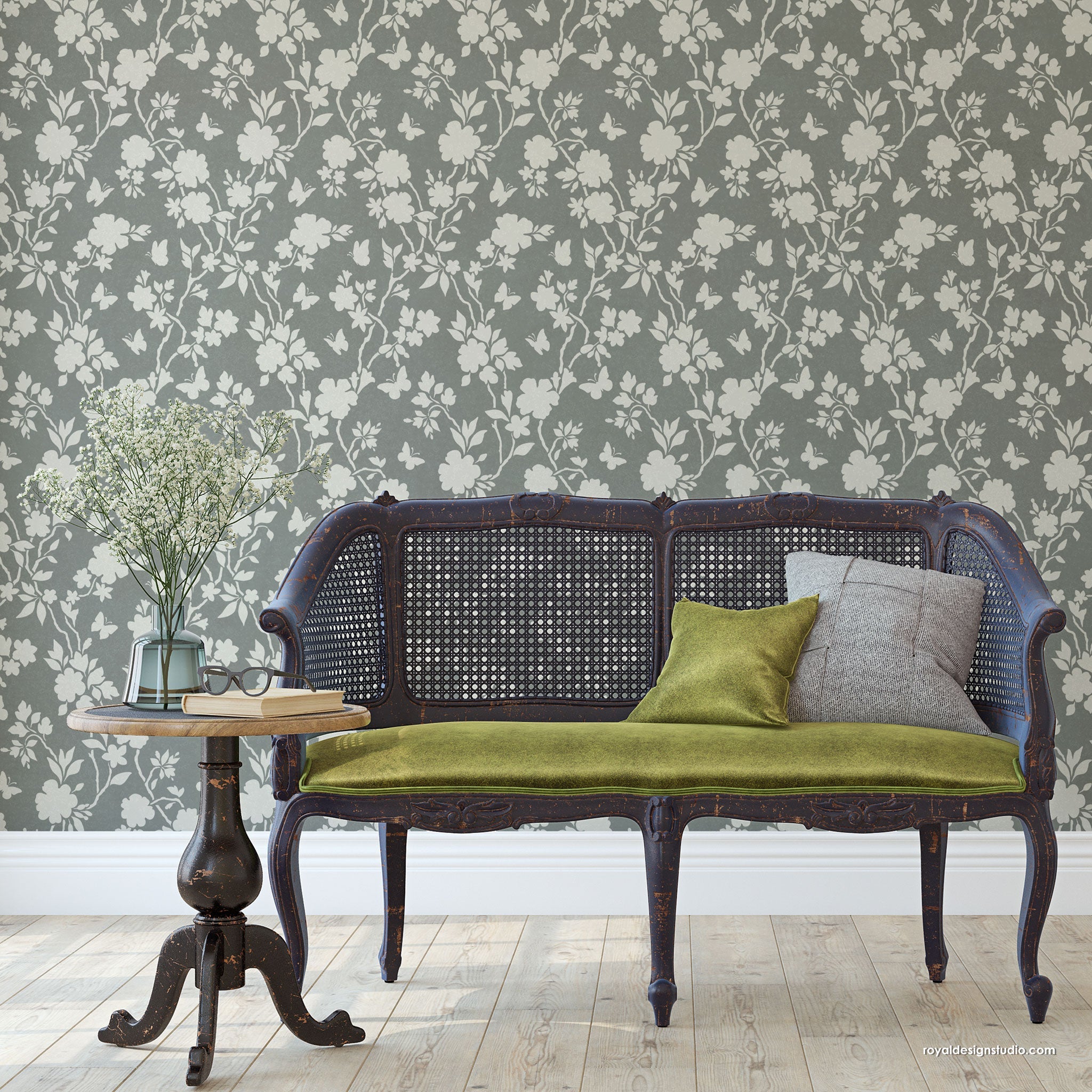 Butterfly Pavilion Chinoiserie Wall Stencil