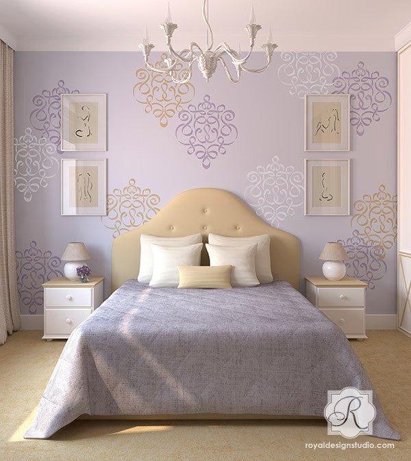 Ribbon Damask Wall Stencil