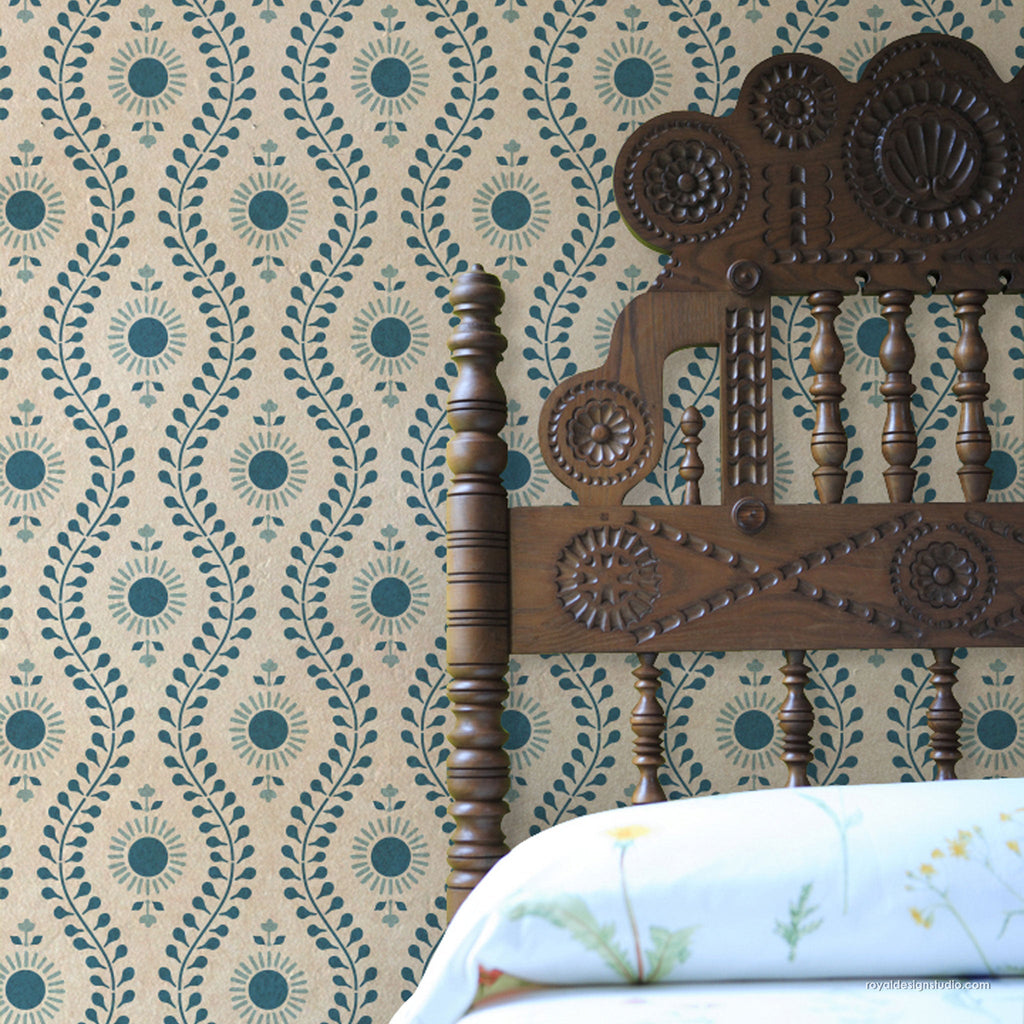 Sun Flower Block Print Wall Stencil