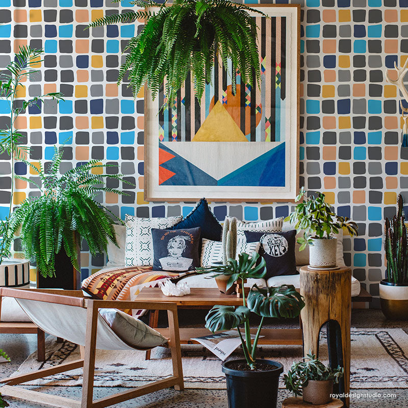 Checked Out Modern Wall Stencil