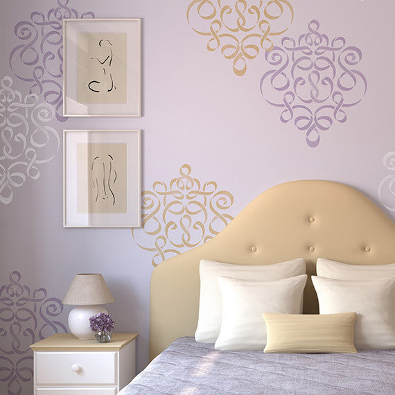 Ribbon Damask Wall Stencil